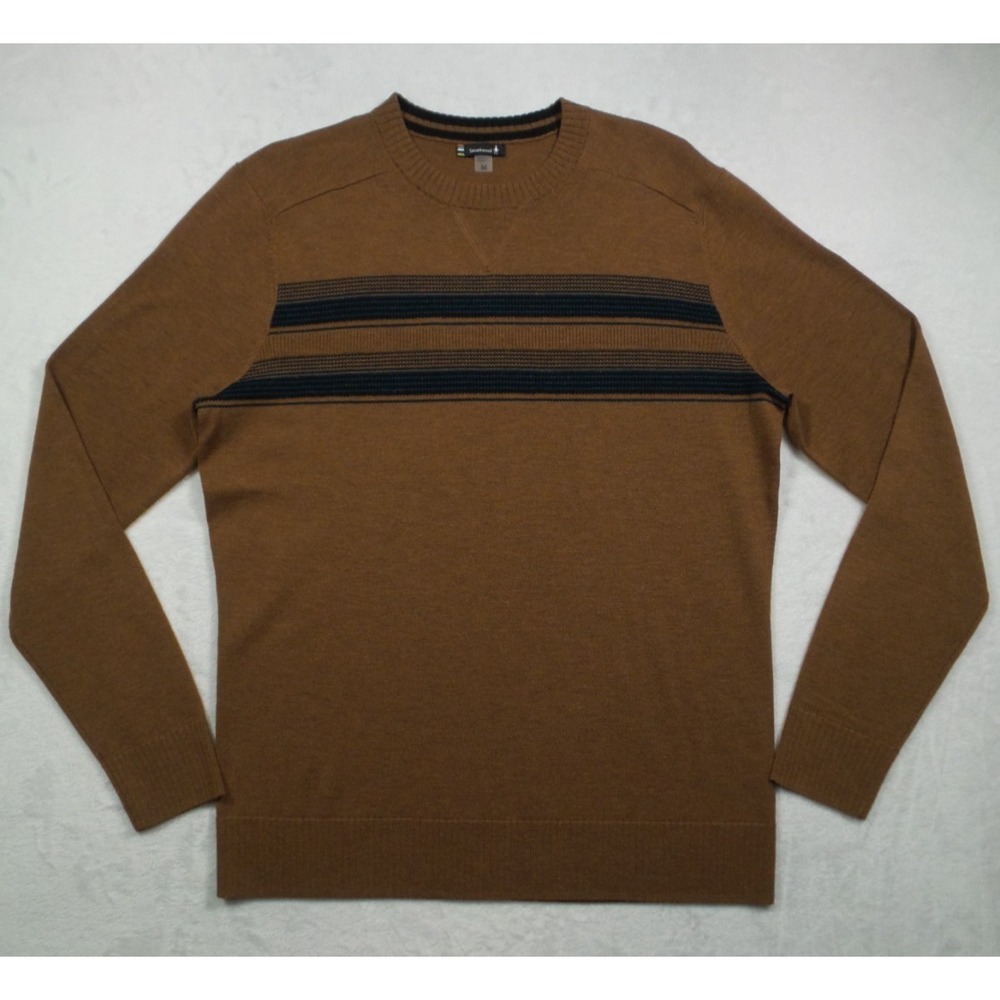 Smartwool Sweater Mens Size Medium Brown Sparwood Stripe Crew Neck Merino NWOT